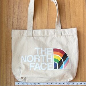 The North Face Cream Tote with Rainbow Logo